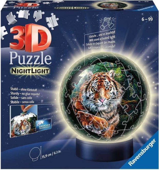 Ravensburger 3D Lysende Puzzleball Tiger 72 Brikker