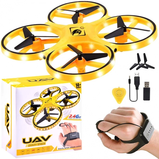 Drone styret med håndbevægelser + fjernbetjening Quadcopter RC0573 – Gul