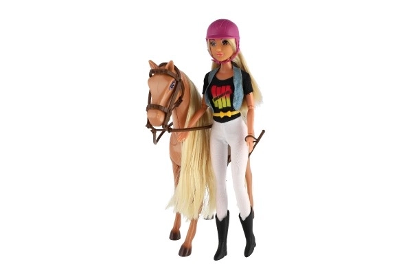 Hest drikkeflaske + dukke jockey Anlily leddet plast med tilbehør i kasse 32x36x11cm
