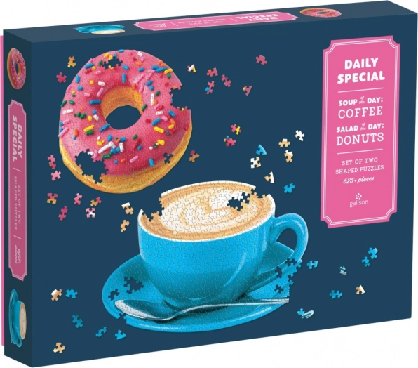 Speciel puslespilssæt 2-i-1 – donut og kaffekop, cirka 625 brikker