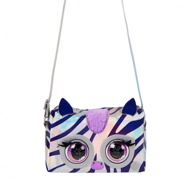 Metallisk interaktiv håndtaske Purse Pets zebra