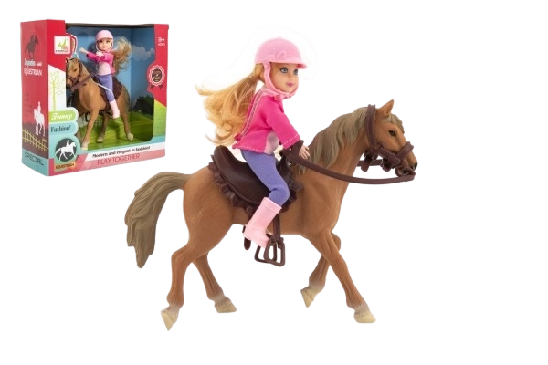 Hest + dukke jockey plastik 20cm i kassen 23x23x9,5cm