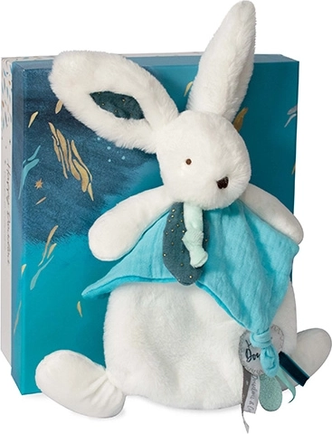 Gavesæt Doudou – plysbamse kanin med nusseklud 25 cm blå