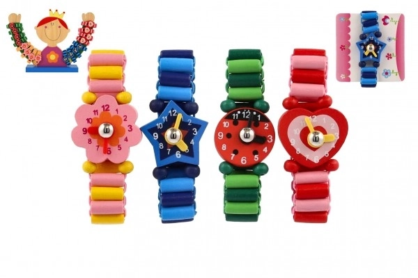 Træ armbåndsure 7cm mix af typer/farver med stativ
