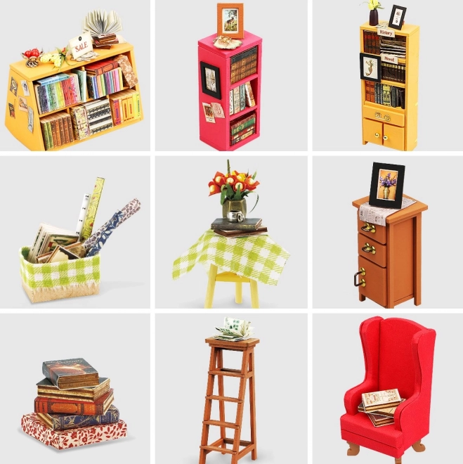 Samovas studie - Bibliotek DIY Miniature Dukkehus