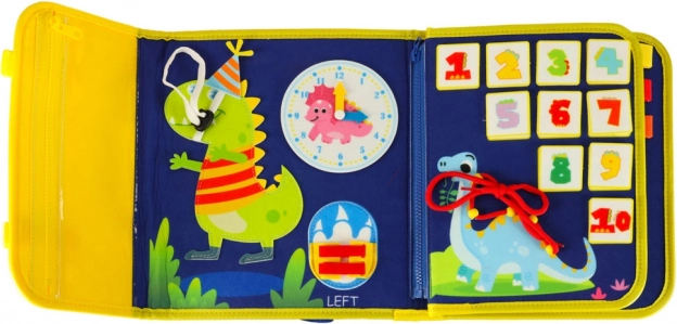 Montessori sensorisk manipulationsplade med dinosaurmotiv blå