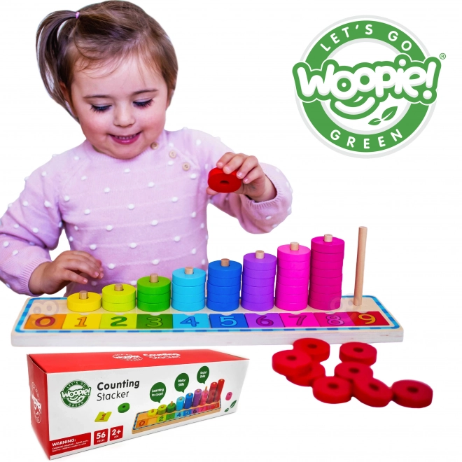 Woopie Green montessori træ tælle- og farvesorteringspuslespil, 56 dele