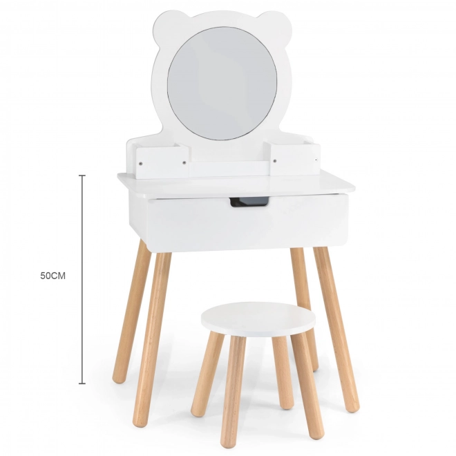 Børne kosmetikbord VIGA med bjørnespejl og skammel