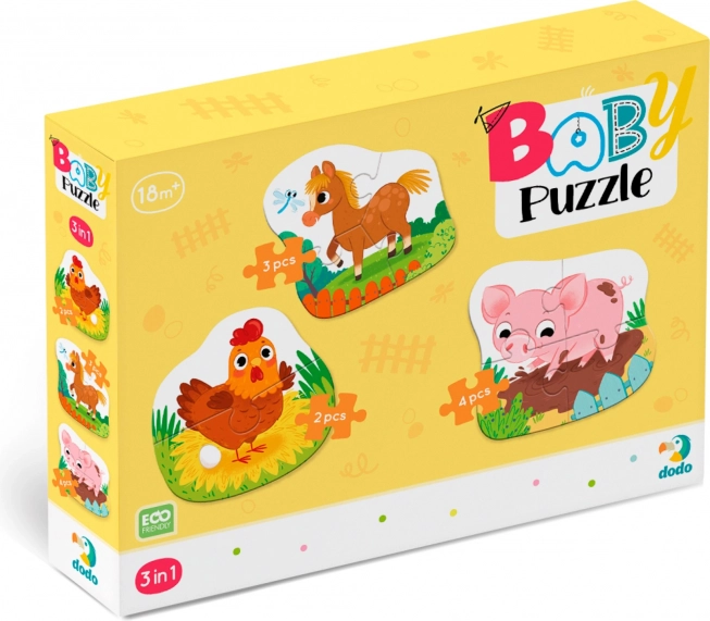 Baby puslespil Gårdens dyr 3-i-1 (2, 3, 4 brikker) DODO