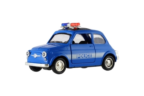 Autopolitibil retro 11cm metal/plast med tilbagegående træk på batteri med lys 4 typer