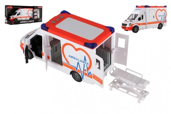Legetøj Ambulance Plastik 28cm med Båre og Træghedshjul med Lys og Lyd