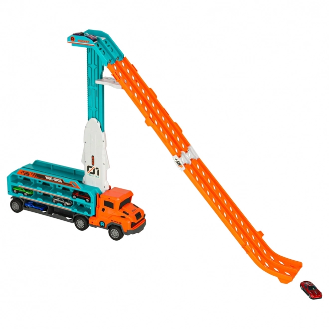 Racerbane med tovogn og transporter 6 dele - orange