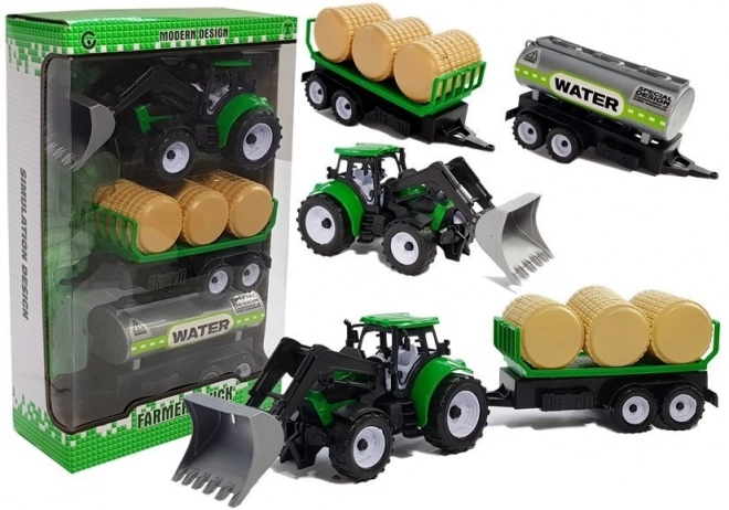 Traktor med trailer til høballer og tankvogn