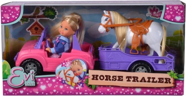 dukke evi love med jeep og aftagelig hestetrailer
