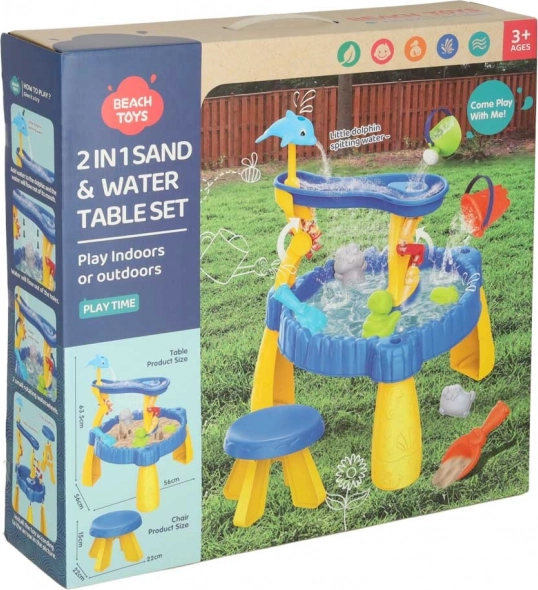 Børns legebord med sandkasse og springvand 2i1