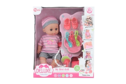 Babydukke tisser 28 cm med lyde og tilbehør