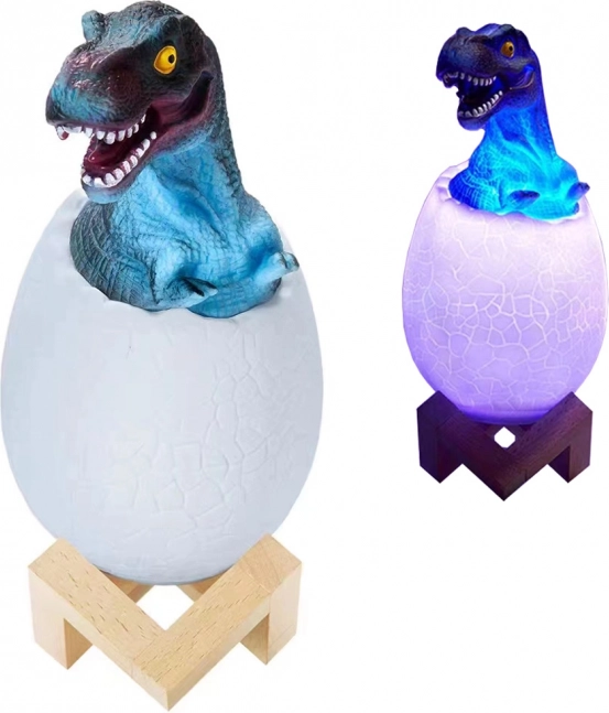 Nat RGB natlampe dinosaur i æg med træstander