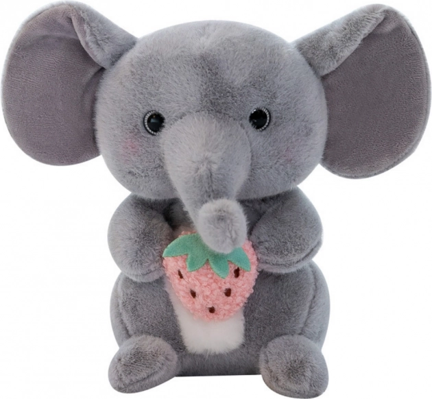 Plys-elefant med jordbær grå 23 cm