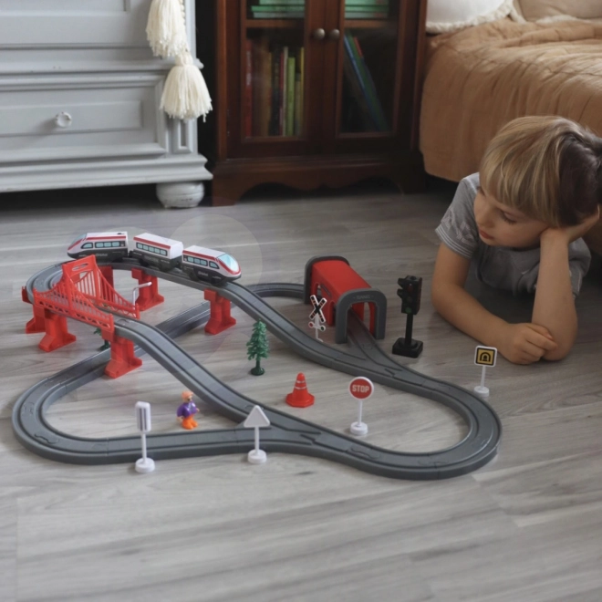 Elektrisk togbane med bro og tunnel