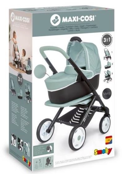 Kombineret dukkevogn Maxi Cosi til dukker grøn/grå