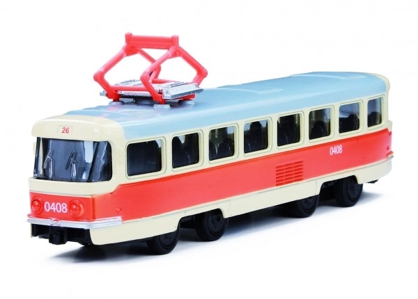 Sporvogn Tatra T3 tjekkisk metal 16cm retro med tilbagespoling i æske 20x8x6cm CZ design
