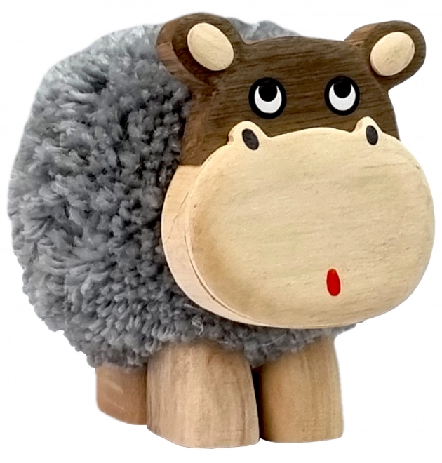 Træfigur XL Flodhest med Pompon