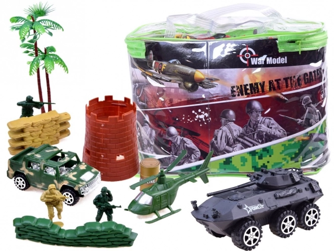 Stor militærsæt med tanks og soldaterfigurer