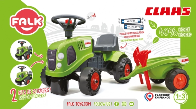 Ride-on traktor Claas grøn med rat og trailer