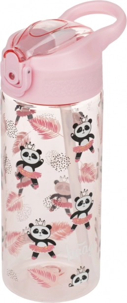 Rosa børnedrikke-flaske med sugerør Panda 500 ml
