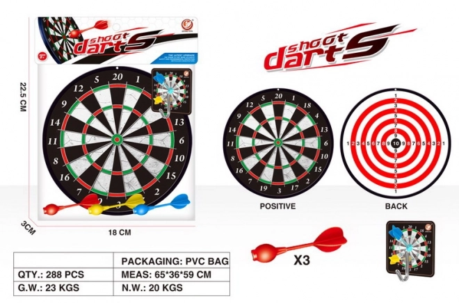 To-sidet magnetisk dartskive med 3 dartpile