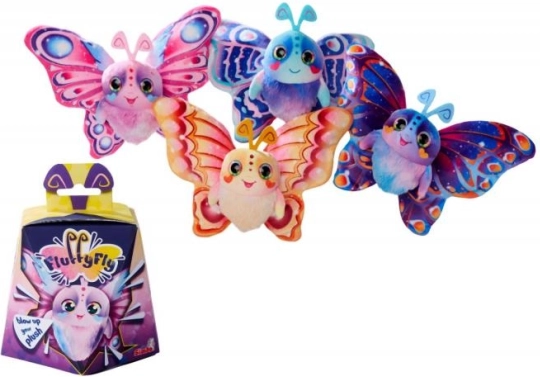 Plys-sommerfugl Fluffyfly 12 cm – oppustelige vinger, 4 farver