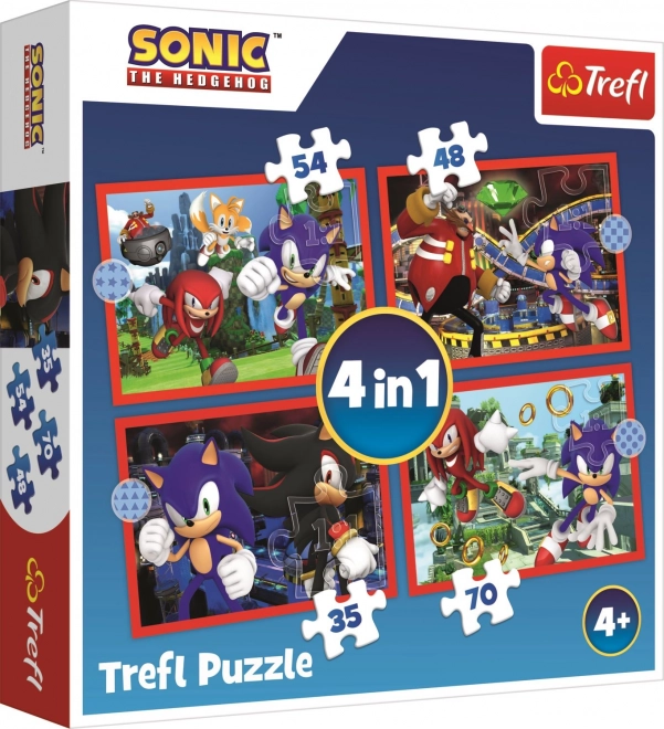 Puslespil 4i1 Sonic/Sonic Pindsvinet 28,5x20,5cm i kassen 28x28x6cm