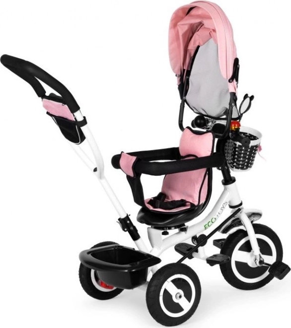 ECOTOYS Trecykel med Tag og Styrestang Lyserød