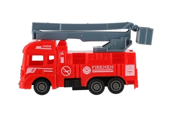 Brandbil plast 11cm med tilbagespoling 4 sorter 12stk i kassen