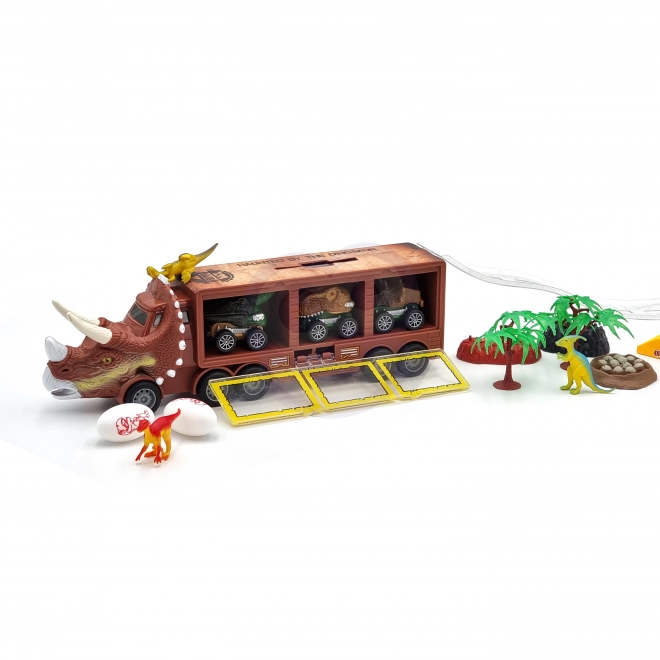 Dinosaur-lastbil med affyrer og små biler