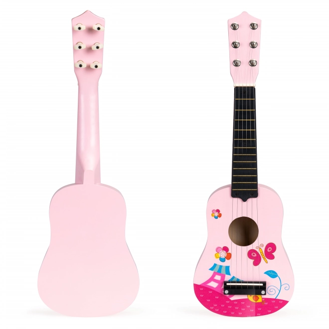 Børneguitar i træ med metalstrenge, lyserød ECOTOYS