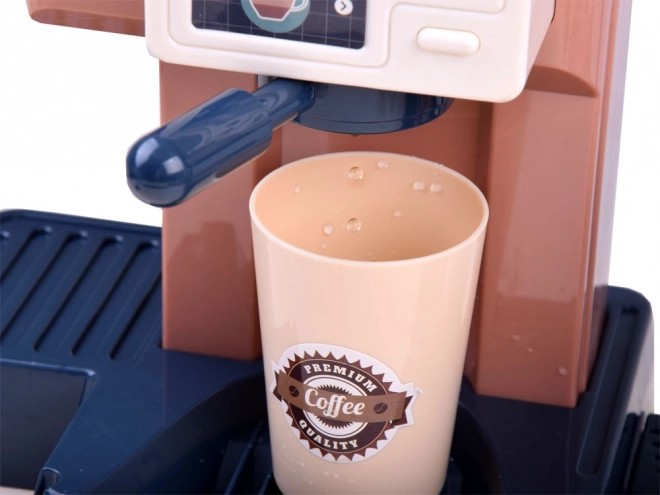 Café med kaffemaskine, kasse og udstillingsvindue