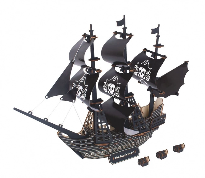 Træ 3D puslespil Piratskib Sort perle