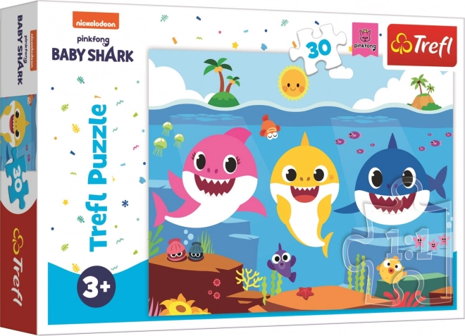 Gåde Undervandsverden Hajer/Baby Shark 27x20cm 30 stykker i æske 21x14x4cm