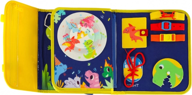 Montessori sensorisk manipulationsplade med dinosaurmotiv blå