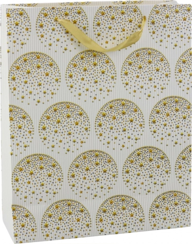 Gavepose med gyldne stjerner, hvid, 32 × 26 × 12 cm