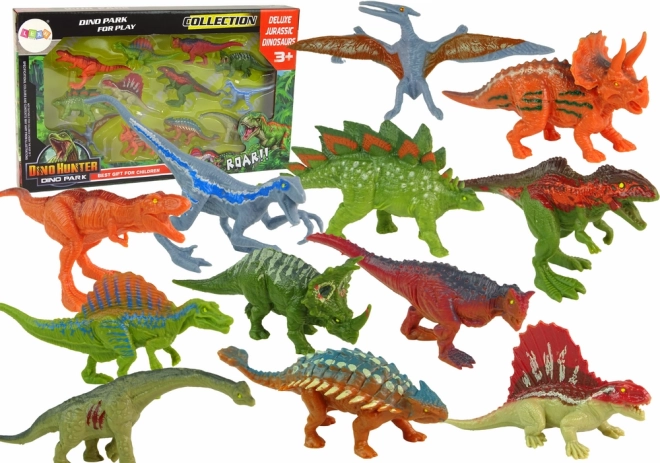 Sæt med dinosaurfigurer, 12 stk – farverige gummilegetøj