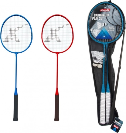 sæt med badmintonketchere og fjerbolde i etui