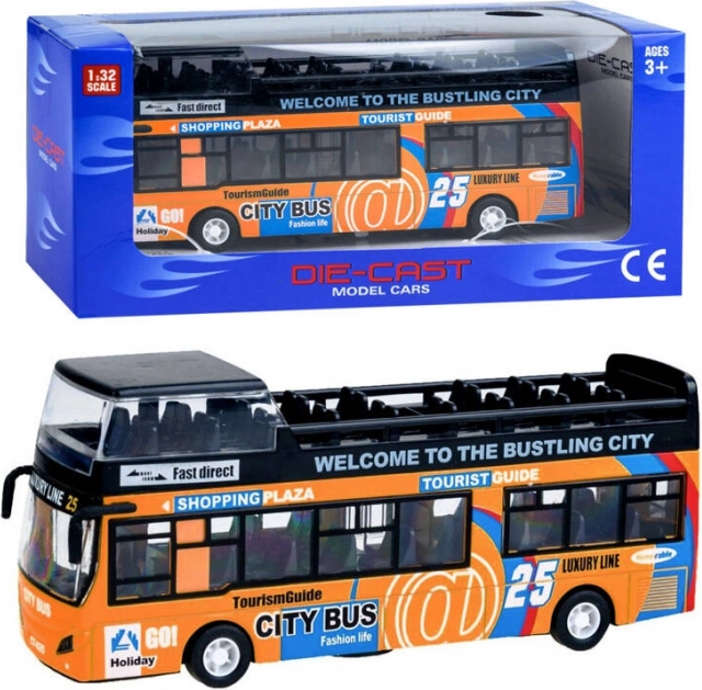 Metal dobbeldækkerbus med åbne døre – Orange