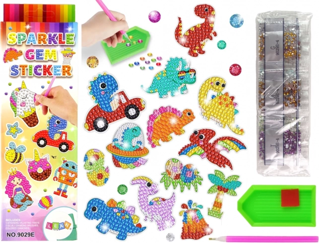 Diamantmosaik Klistermærker Dinosaurer