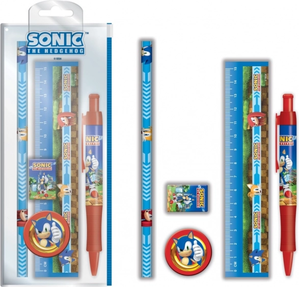 Skolesæt SONIC – lineal, kuglepen, viskelæder, blyant og blyantspidser