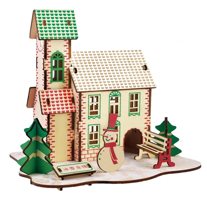 Woodcraft Træ 3D puslespil Vinterhus