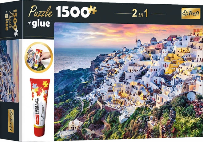 Trefl Sæt 2i1 Puslespil Smukke Ø Santorini Grækenland 1500 Brikker med Lim