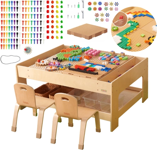Masterkidz træ-uddannelsesbord med STEM-tilbehør og 563 klodser