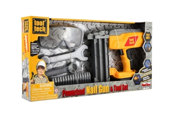 Søm pistol/plastisk sømpistol 21x18cm med tilbehør, batteridrevet med lyd og lys i kasse